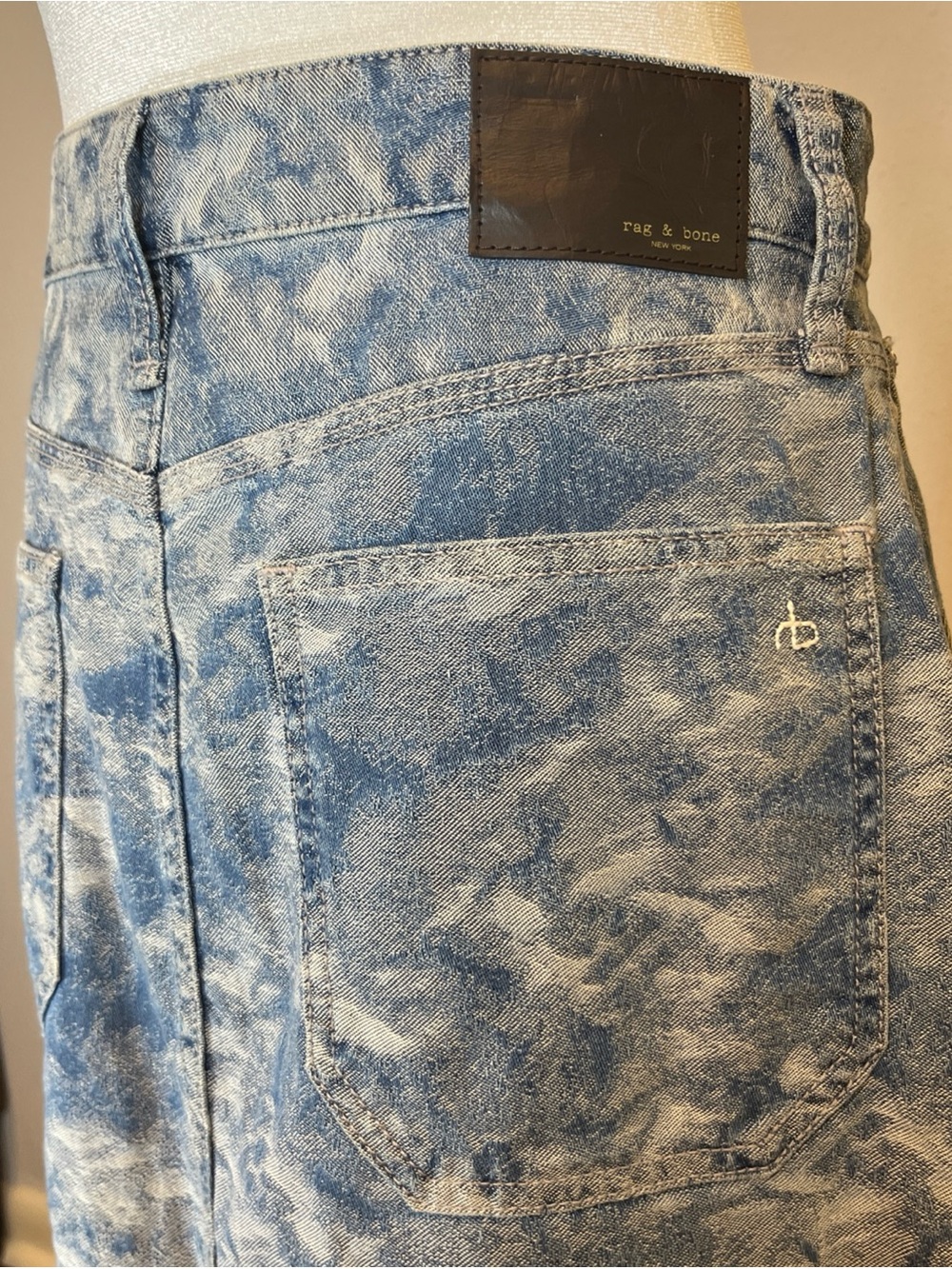 rag & bone Sid Jacquard Denim Midi Skirt Textured Blue 27 Boho Chic Front Slit - Picture 2 of 11